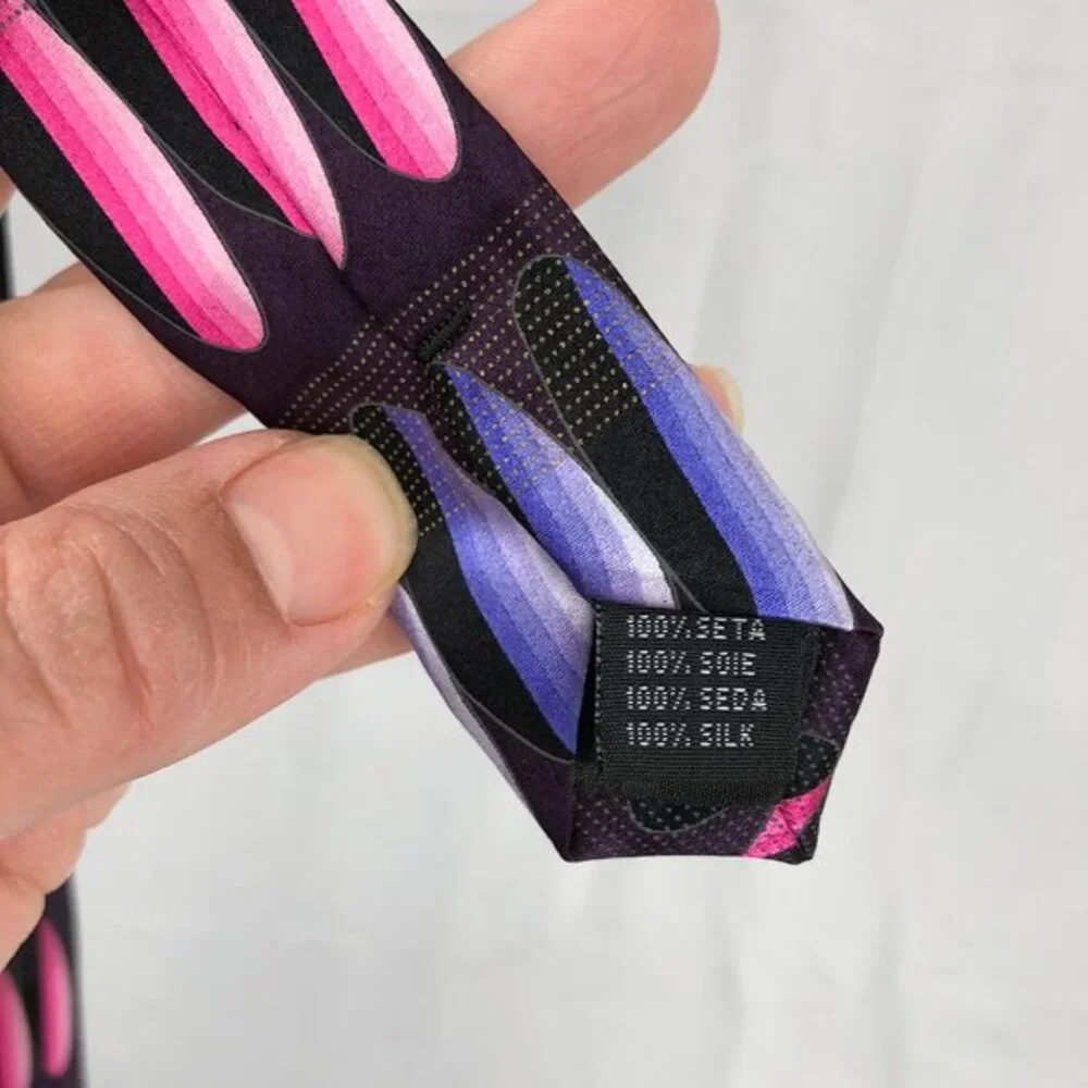 BERGAMO NEW YORK Handmade 100% Silk Tie necktie retro abstract Black pink purple